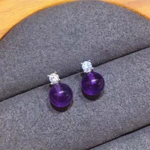 Natural Amethyst Round Ball Earrings